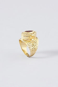 Gold Plated Garnet Stone Poison Ring