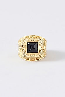Gold Plated Black Stone Poison Ring