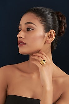 Gold Plated Black Stone Poison Ring