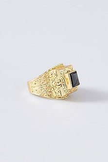Gold Plated Black Stone Poison Ring