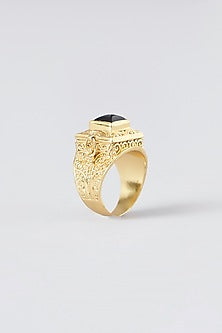 Gold Plated Black Stone Poison Ring