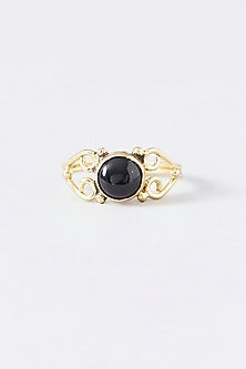 Gold Plated Black Onyx Stone Panther Ring