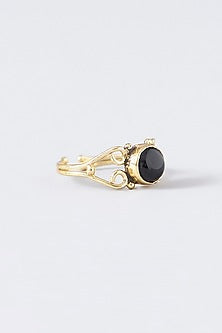Gold Plated Black Onyx Stone Panther Ring