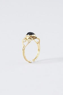 Gold Plated Black Onyx Stone Panther Ring
