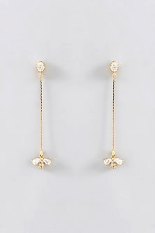 Gold Plated Zircon Bee Dangler Earrings