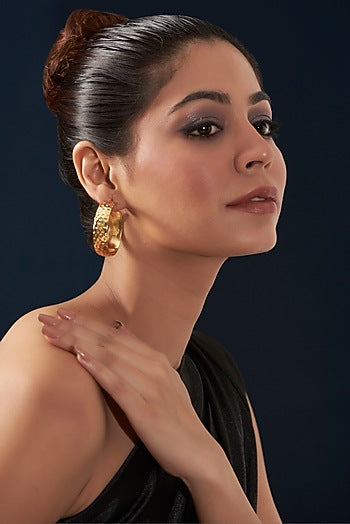 Gold Plated Textured Hoop Earrings