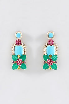 Gold Plated Blue Stone & Zircon Dangler Earrings
