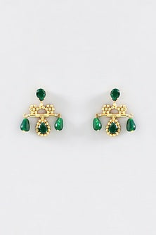 Gold Finish Green Stone Dangler Earrings