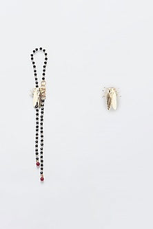 Gold Plated Black Stone Cicada Dangler Earrings
