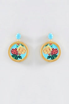 Gold Plated Floral Hand Painted Dangler Earrings