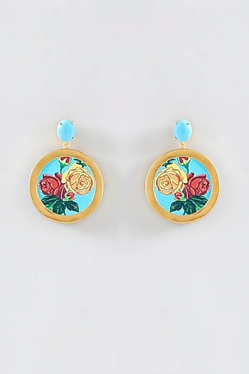 Gold Plated Floral Hand Painted Dangler Earrings