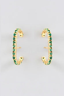 Gold Plated Green Zircon Stud Grasshopper Hoop Earrings