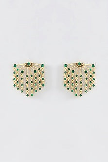 Gold Plated Green Stone Waterfall Dangler Earrings