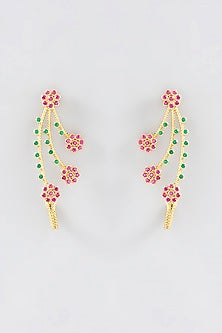 Gold Plated Zirconia Lotus Stud Earrings