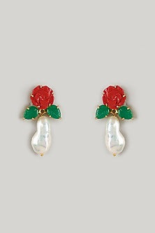 Gold Finish Pearl Dangler Earrings In Sterling Silver