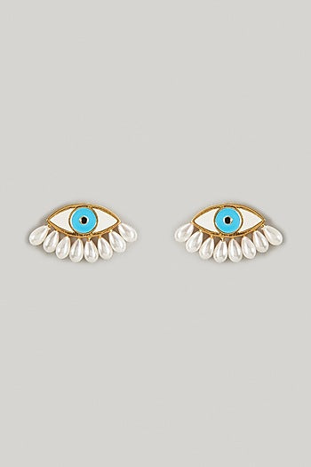 Gold Finish Pearl Stud Earrings
