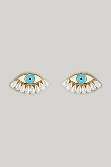 Gold Finish Pearl Stud Earrings