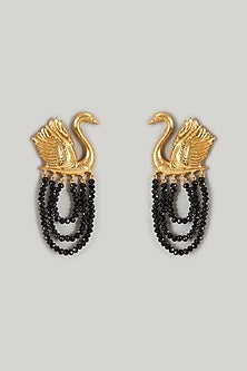 Gold Finish Black Beaded Dangler Earrings