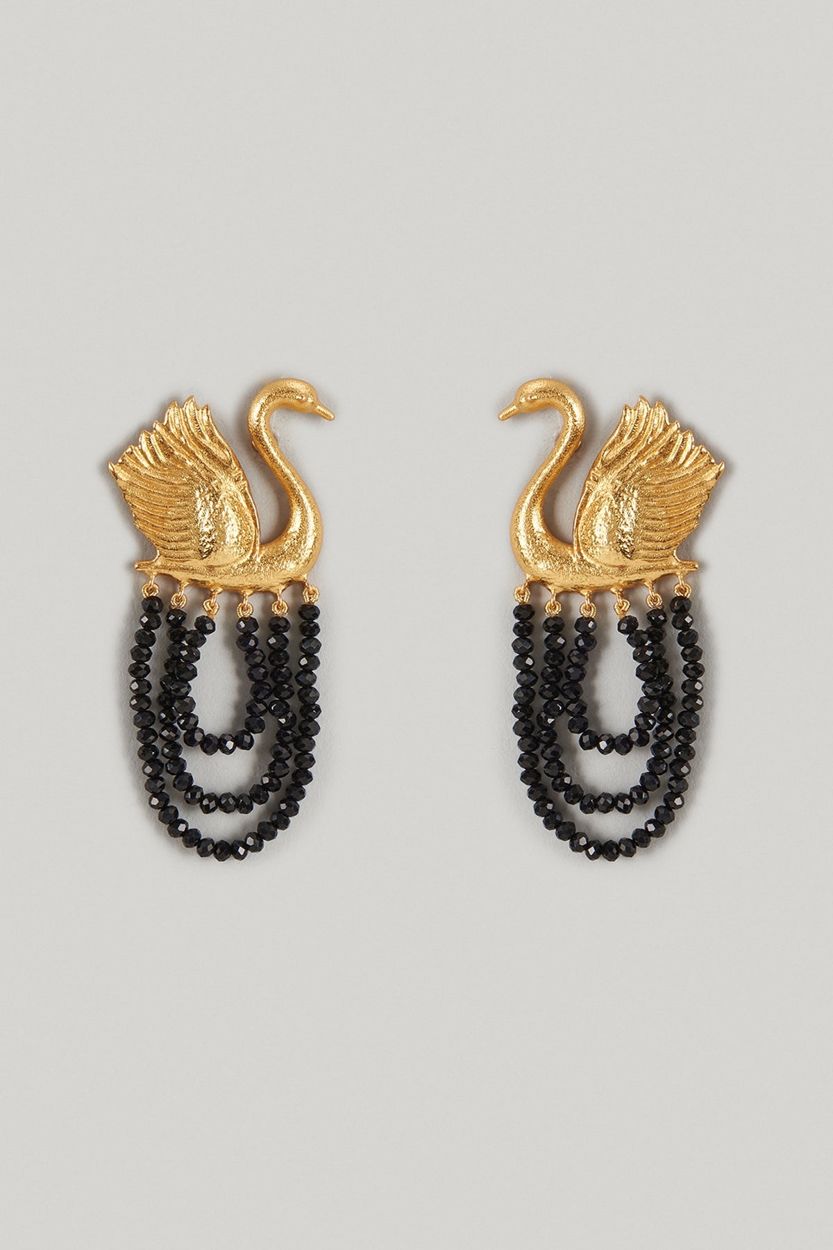 Gold Finish Black Beaded Dangler Earrings