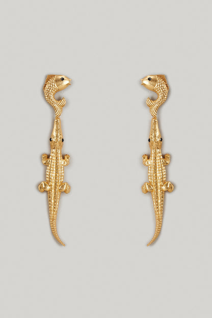 Gold Finish Alligator Kiki Dangler Earrings