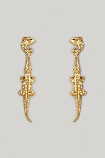 Gold Finish Alligator Kiki Dangler Earrings