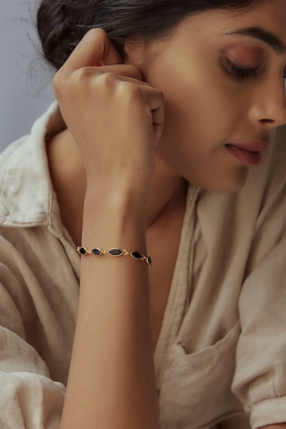 Gold Finish Black Stone Bracelet