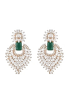 Gold Finish Zircon & Emerald Earrings