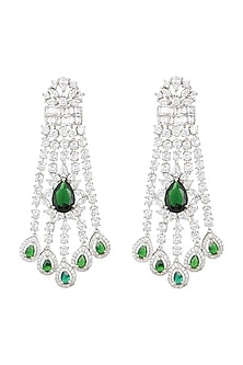 White Finish Zircon & Emerald Earrings