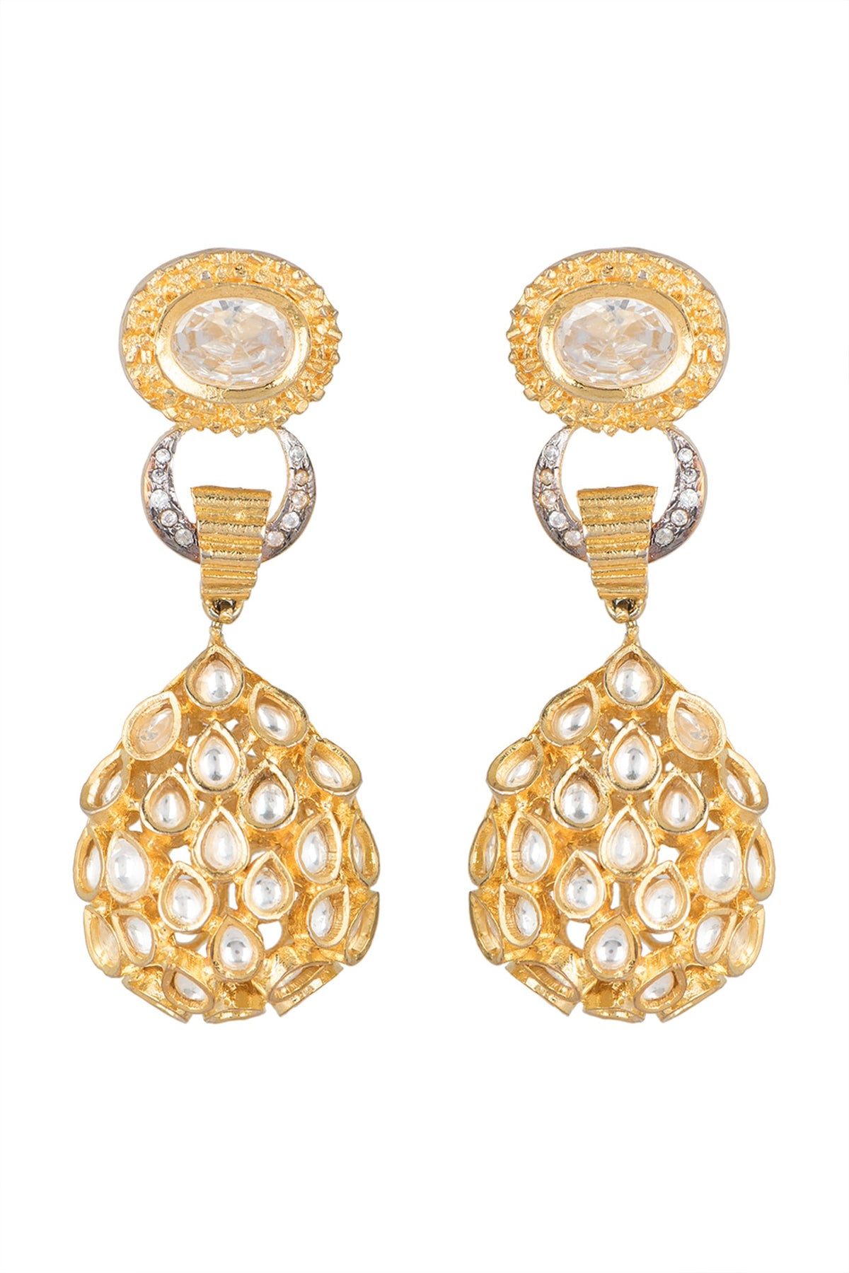 Gold Finish Long Kundan Earrings