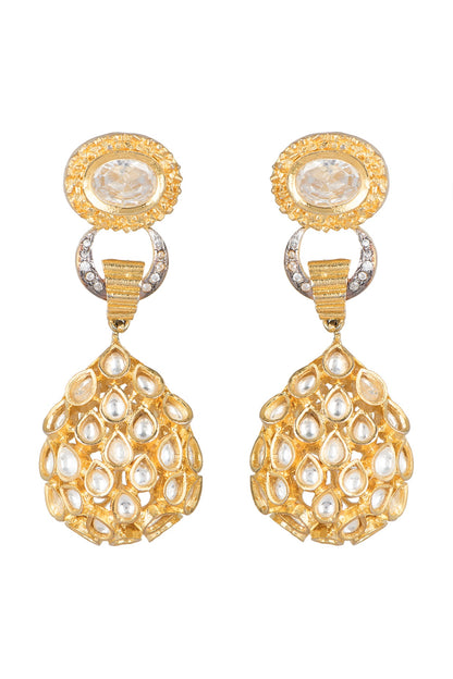 Gold Finish Long Kundan Earrings