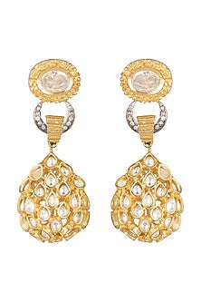 Gold Finish Long Kundan Earrings
