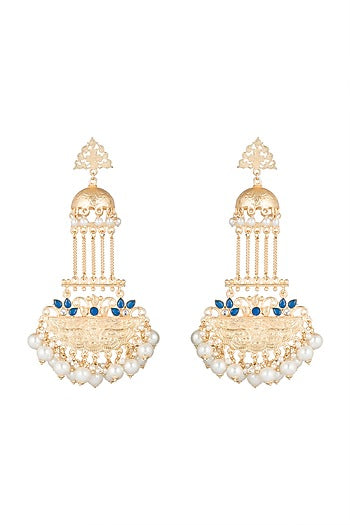 Gold Finish Pearl Dangler Earrings