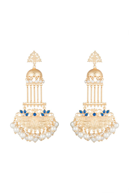 Gold Finish Pearl Dangler Earrings