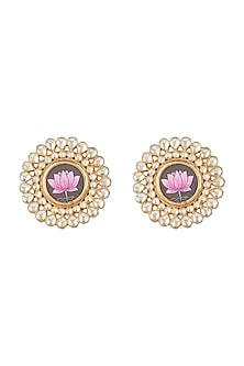 Gold Finish Meenakari Lotus Earrings
