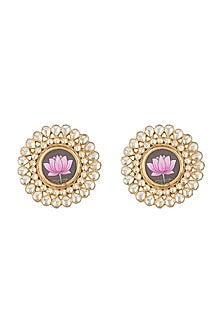 Gold Finish Meenakari Lotus Earrings