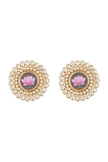 Gold Finish Meenakari Lotus Earrings