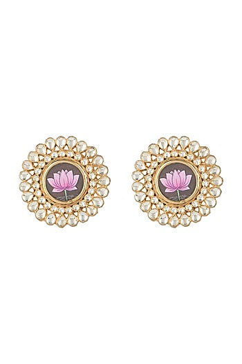 Gold Finish Meenakari Lotus Earrings