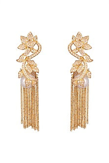 Gold Finish Zircon & Pearl Earrings