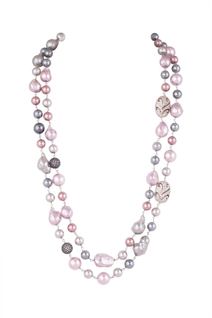 Pink & Grey Layered Mala Necklace