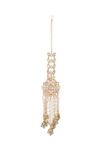 Gold Finish Kundan Long Chandelier Earrings