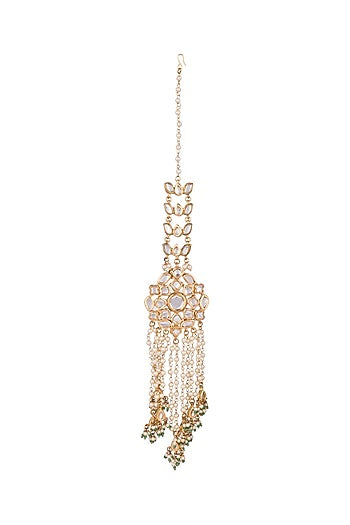 Gold Finish Kundan Long Chandelier Earrings