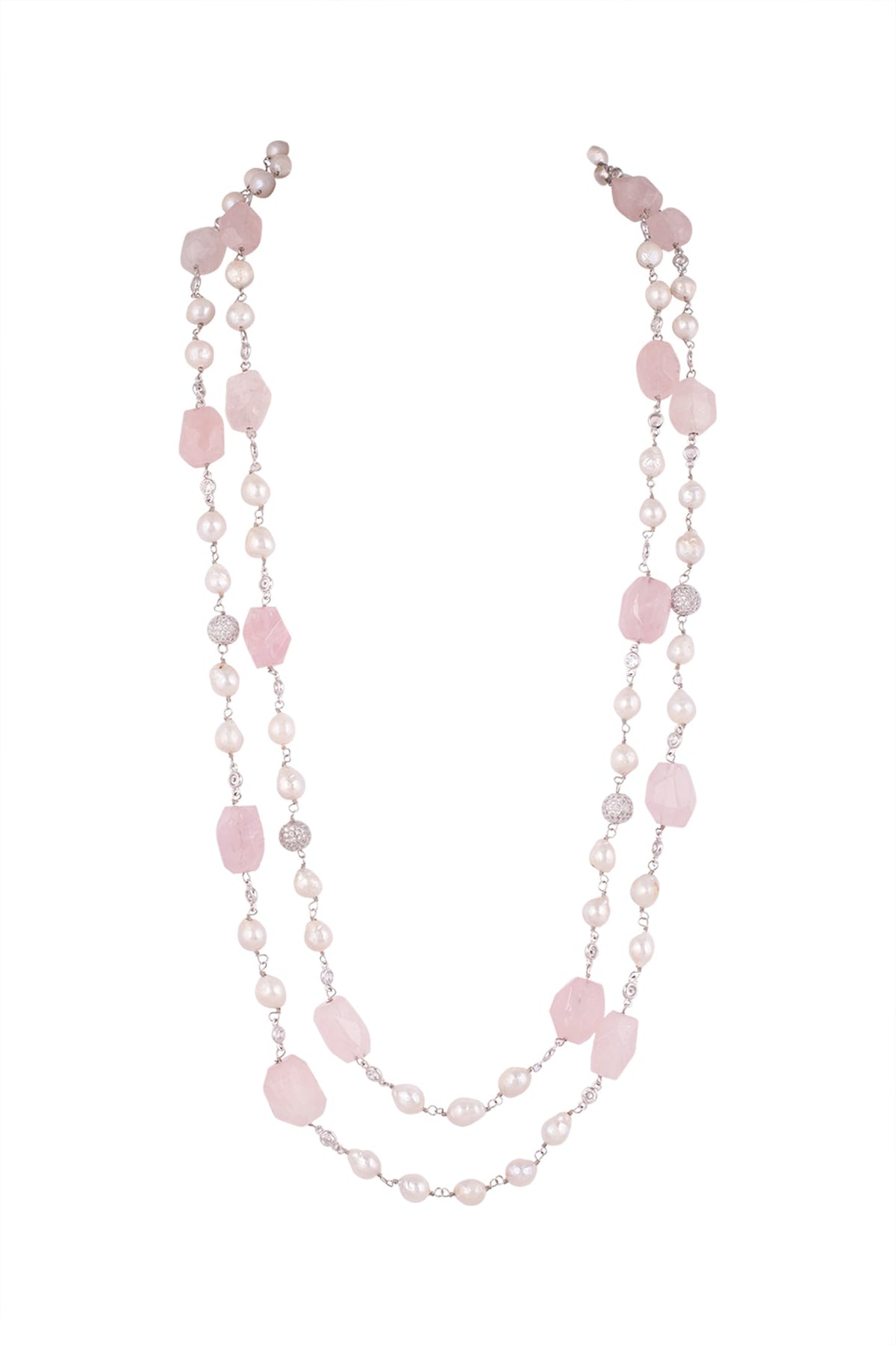 Pink Layered Mala Necklace With Pearls