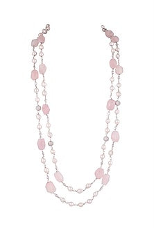 Pink Layered Mala Necklace With Pearls