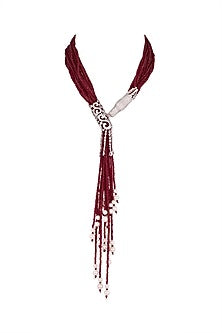Silver Finish Zircon & Bead Mala Necklace