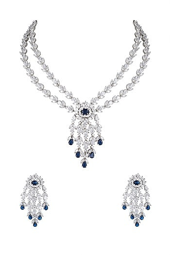 White Finish Zircon & Sapphire Necklace Set