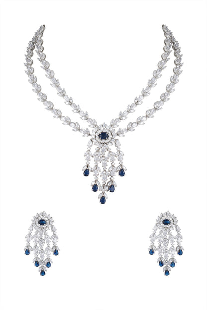 White Finish Zircon & Sapphire Necklace Set