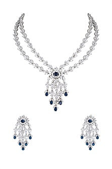 White Finish Zircon & Sapphire Necklace Set