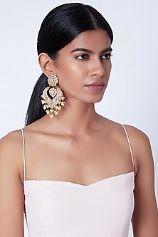 Gold Plated Kundan Meenakari Chandbali Earrings