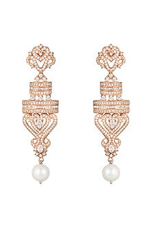 Rose Gold Finish Zircon & Pearls Earrings