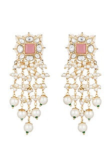 Gold Finish Pearl Chandelier Earrings